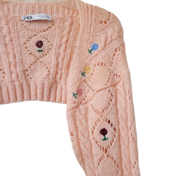 Zara Pink Floral Embroidered Cropped Cardigan - Picture 10 of 16